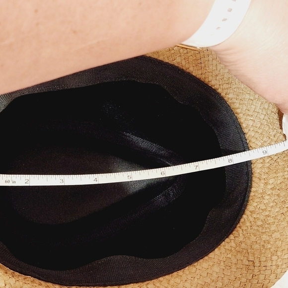 Westend Fedora Woven Paper Braid Mesh Tan Hat Size Small/Med Black Band Feather - Picture 9 of 9